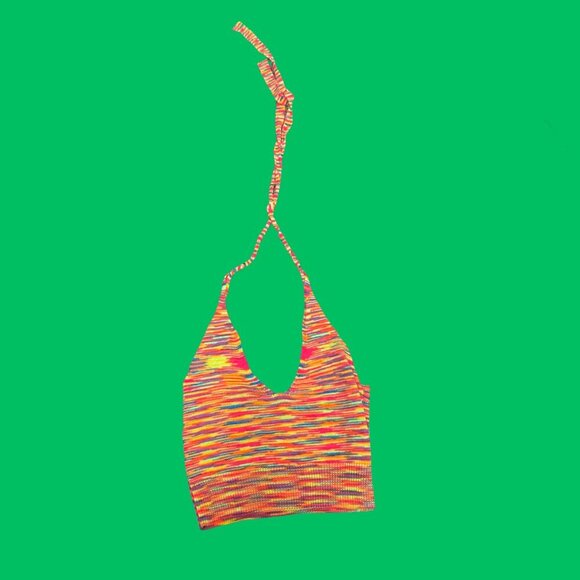 SHEIN Rainbow Knit Halter Crop Top – Size S (Festival Y2K Style) - Picture 3 of 6